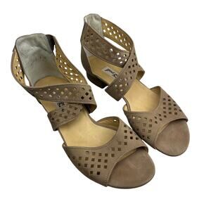 Paul Green Women's Tan Suede Stacked Block Heel Cross Ankle Strap Sandals Sz 10